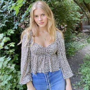 NWT Urban Outfitters Cutout babydoll Top Leopard Crop shirt y2k 2000s blouse